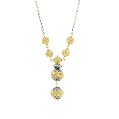 Collana donna sfere filigrana sarda in argento traforate brunite e dorate - Immagine 1 di 3