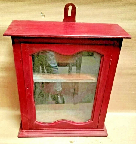 Wood Cabinet Restored Curio Display showcase scraped color solid back shabbychic Cover