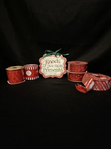 Christmas Red Glitter Wired Ribbon 4 New/1 Used With Presents Sign Xmas Wreath - Picture 1 of 11