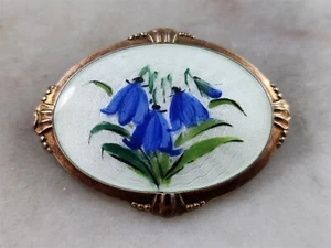 Spilla guilloché vintage argento massiccio fiori campanelle blu fiore 14 grammi - Foto 1 di 5