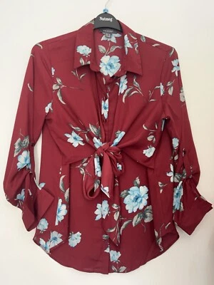 Primark burgundy floral tie blouse size 16 - Image 1 of 4