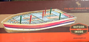 Outside Inside handpainted resin tin boat cribbage board with 6 pegs