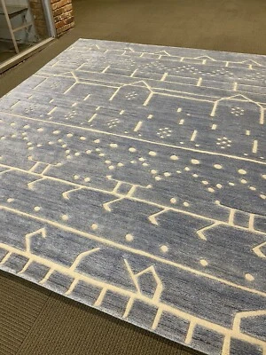 Spectacular Hand Knotted Beni Ourain Moroccan area Rug Blue  New Berber 8' X10' - Image 1 of 4