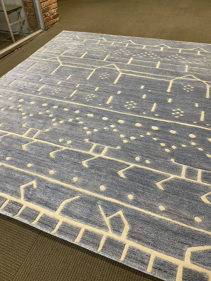 Spectacular Hand Knotted Beni Ourain Moroccan area Rug Blue  New Berber 8' X10' - Image 1 of 4