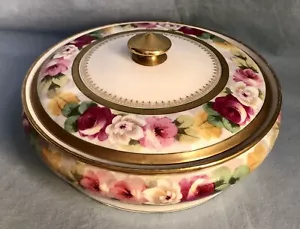 B & H Limoges France Covered Serving Bowl 9” Flowers Gold Trim Gilt Henderson - Picture 1 of 10