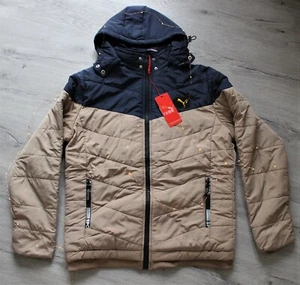 Puma Navy Beige Herren Damen Unisex Warm Kapuze Winter Herbst Jacke Gr. XL - Bild 1 von 6