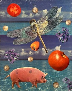 PETERS 1927-2019 NEW YORK CITY SURREAL OUTSIDER NATURE FIGURE STUDY COLLAGE 1990 - Picture 1 of 12