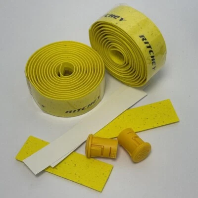 Ritchey Cork Bicycle Handlebar Tape - Yellow With Silver End Caps - Image 1 of 2