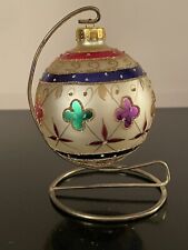Glass Blown Christmas Ball Ornament Hand Painted In Acrylic Box Display Hanger