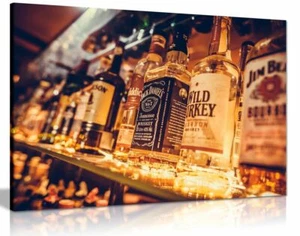 Man Cave Liquor Bottles Canvas Wall Art Picture Print - Picture 1 of 1