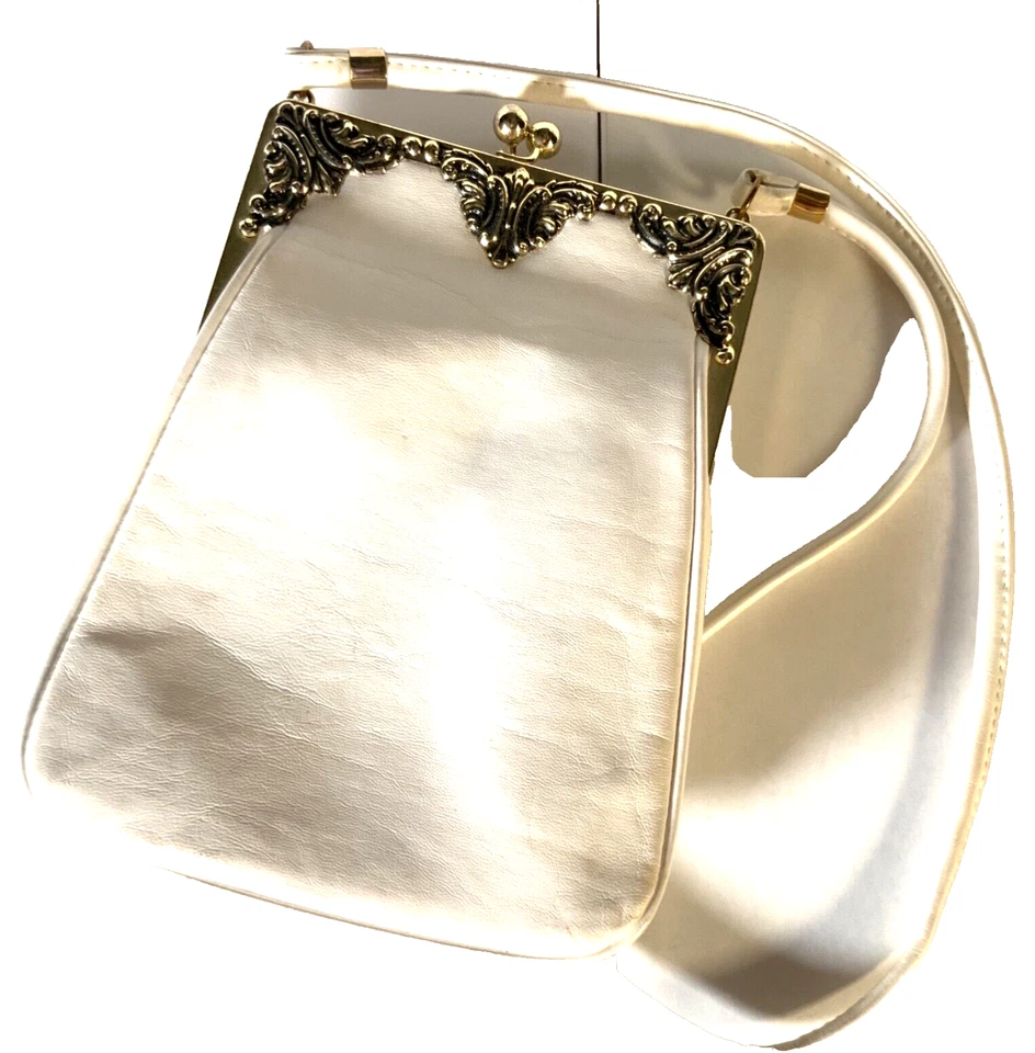 1950’s "Bag by Francoise"  Vintage Purse White Leather like Clasp Handbag - Image 1 of 4