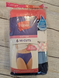 Hanes Hi-Cuts Panties Size 10 Cotton Multicolor Tagless 6 Pack Underwear New - Picture 1 of 5