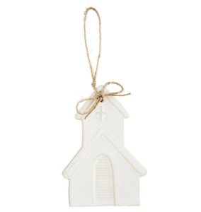 Mud Pie Home Stoneware White Church Christmas Tree Ornament 8" x 3 1/4" NEW - Picture 1 of 1