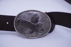 Flying Eagle Western Decorative Belt Buckle Plate (Silver Color) Floral Back - Picture 1 of 4