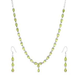 925 Sterling Silver Natural Pear Cut Peridot Gemstone Earrings & Necklace Set - Picture 1 of 2