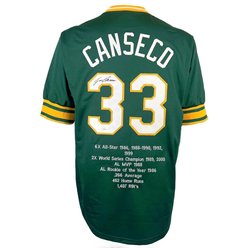 Jose Canseco autographed signed STAT jersey MLB Oakland Athletics JSA COA - Image 1 of 4
