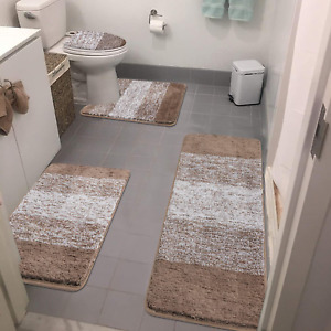 Bathroom Rugs Sets 4 Piece with Toilet Lid Cover, Non-Slip Bathroom Rugs and Mat