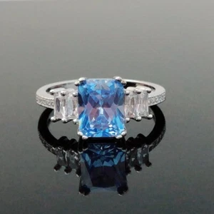 Aquamarine 925 Sterling Silver Ring, Solitaire Engagement Ring, Bridal Ring - Picture 1 of 9