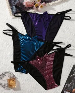 Sexy Liquid Satin String Bikini O-Ring & Bow Silky Naughty Sissy Panty Size 2X🍑 - Picture 1 of 4