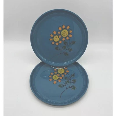 Platos vintage azul antropomórfico flor margarita laca años 60 amarillo kitsch Foto 1 de 4