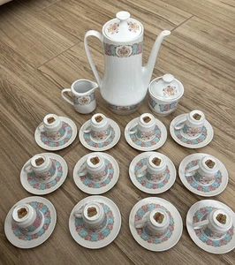 Limoges France 29 Piece Coffee Tea Service Floral Pattern Pink & Blue Rare - Picture 1 of 10