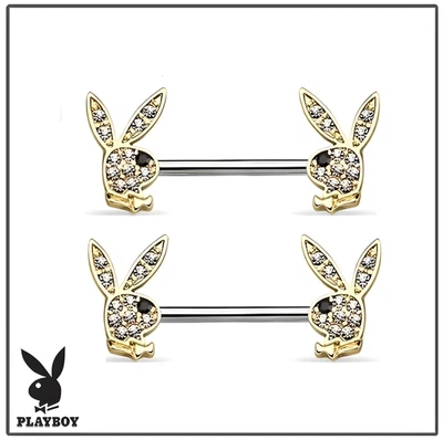 316L Surgical Steel Gold or Silver Plated Playboy Bunny Nipple Ring Set - Image 1 of 3