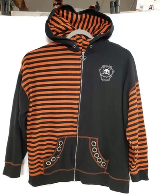 Sudadera con Capucha Skelanimals Cremallera Para Mujer Grande Negra Naranja Rayas Ojal Hot Topic Gótico Foto 1 de 4
