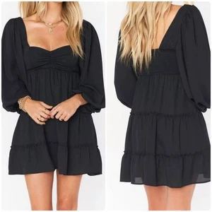 NEU Show Me Your Mumu Mandi Minikleid in Schwarz Gr. XS Puffärmel Romantisch Chic - Bild 1 von 16