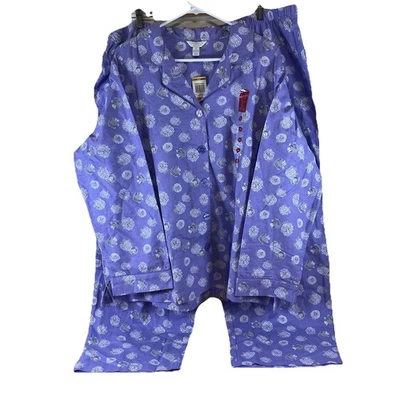 Conjunto de pijama de franela de algodón talla grande Charter Club talla 3X púrpura gris oveja Foto 1 de 4