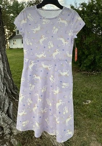 Wonder Nation Unicorn Summer Play Dress Girls Large 10-12 Lavender Pockets NEW! - Picture 1 of 16