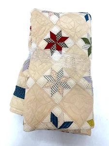 Antique Hand Stitched Star Quilt (87X75.5") - Picture 1 of 11