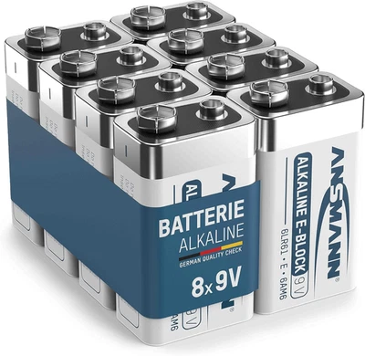 9V Block Batteries [Pack of 8] Family Pack of Alkaline Long Lasting Square Batte - Image 1 of 4