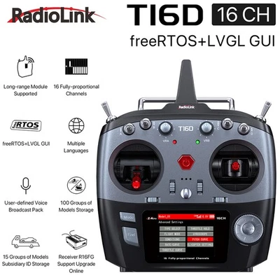 RadioLink T16D 16CH RC Transmitter 2.4G R16F Receiver for RC Car Boat Drone - Image 1 of 4