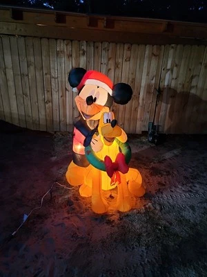 Disney Airblown Micky Mouse With Pluto Self Inflating With Lights 5ft Mint - Image 1 of 4