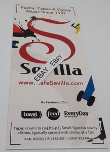 Cafe Sevilla San Diego California 92101 Gaslamp 353 Fifth Avenue Take-Out Menu - Picture 1 of 3
