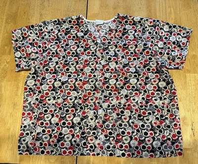 *FLAW* Tafford Scrub Top Womens Plus Size 2x Circle Pattern Short Sleeve - Image 1 of 4