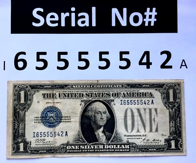 1928A  $1  SILVER CERTIFICATE  😁 FUNNYBACK 😁 Fancy Ser# I 6 5 5 5 5 5 4 2 A - Image 1 of 3