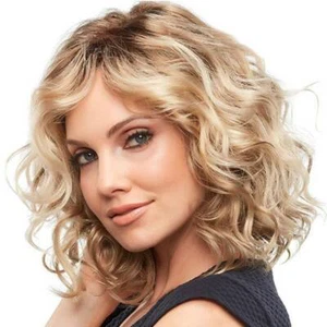 Ladies Short Curly Hair Bob Wigs Women Wavy Party Cosplay Full-Wig Golden Blonde - Picture 1 of 8