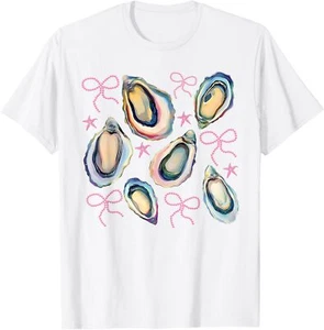 Coquette Oyster Shell Pearl Bow Clam Summer Beach Vibes Girl T-Shirt - Picture 1 of 4