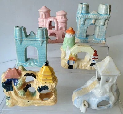 Vintage Aquarium Fish Tank Bowl Ceramic Decoration LOT of 6 Castle Pagoda JAPAN - Image 1 of 4
