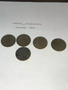 Lot of 5 Japanese 1 Sen Coins (1919, 1921x2, 1923, 1924) - Picture 1 of 5