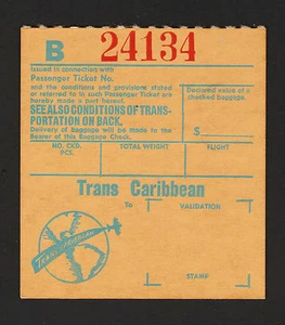 OPC Vintage Trans Caribbean Luggage Tag Stub 3" x 3 1/4" - Picture 1 of 2