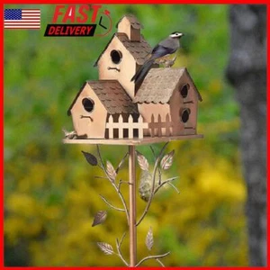 Birdhouse Garden Stakes Metal Bird House with Pole for Outdoor Yard Garden (E) - Picture 1 of 6