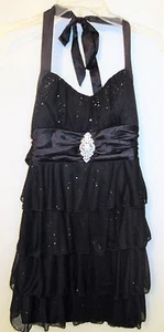 Vestido de Fiesta Speechless Junior Talla Pequeña Negro Lentejuelas Capas Halter - Imagen 1 de 9