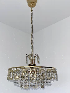 Lampadario in ottone e cristallo al piombo anni 70 - Foto 1 di 12