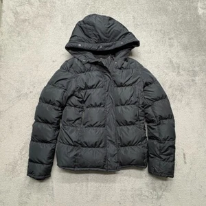Theory Hooded Puffer Jacket Womens Black Small Full Zip Flap - Picture 1 of 5