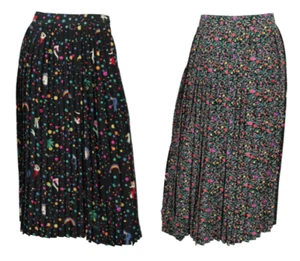Falda EMANUEL UNGARO Vintage Mixta Estampado Circo Seda Crepé Plisada Línea A 6 - Imagen 1 de 7