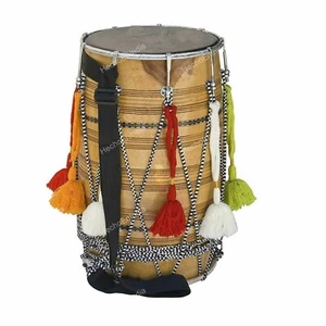 Strumento musicale festa indiana Mu Bhangra Dhol in legno di mango con coperchio - Foto 1 di 12