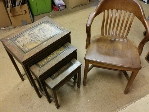 Set of 3 Carved Wood Chinese Oriental Nesting Occasional Tables, Village Scenes Cover