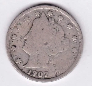 Liberty Nickel von 1907 in gutem Zustand ~ BITTE BEACHTEN SIE DEN SCAN stk V9 - Bild 1 von 5